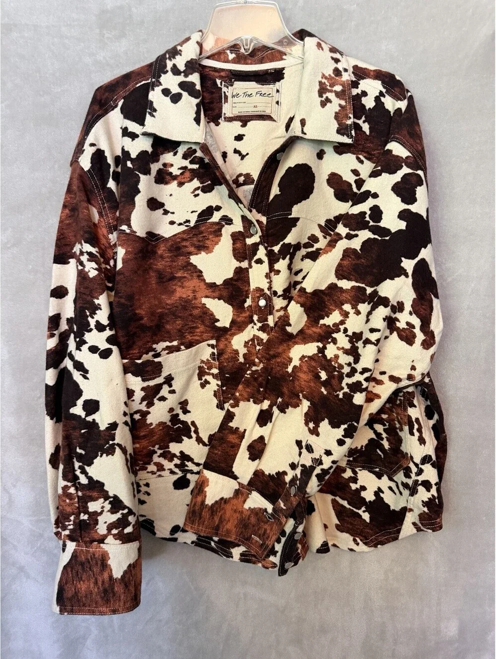 Free People We The Free Calico Flannel Shirt Top Cowhide Print Cotton Size XL
